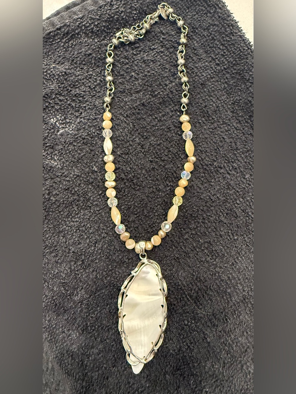 Cookie Lee Beige and Silver Pendant Necklace
